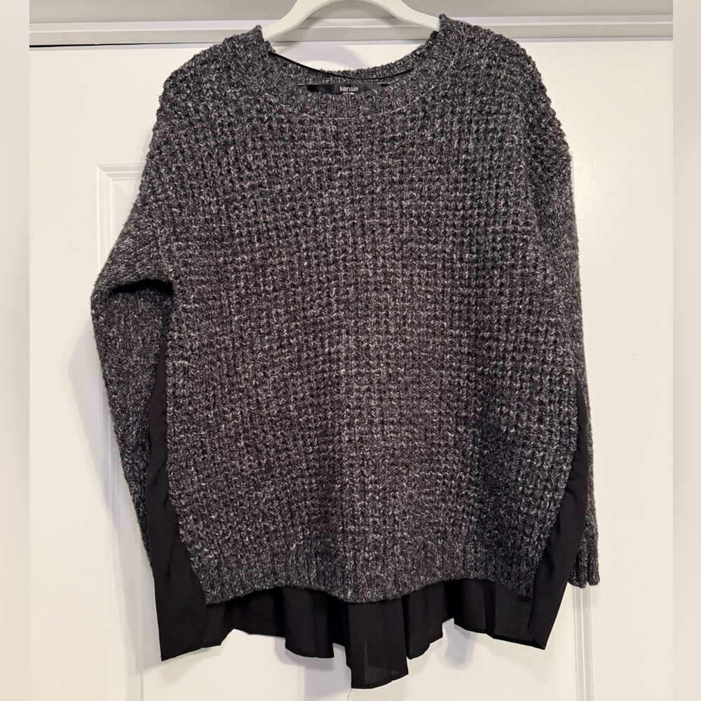 Kensie Soft Charcoal Gray Scoop Sweater w/ Shirt Layered Look Pullover Tunic  M
